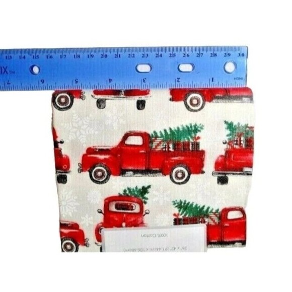 Vintage Truck Tree Sewing Fabric Snowflake Precut 36 x 42-in Apparel Quilt Craft - Picture 1 of 3